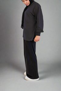 Oversized Lifting Cotton Top - Charcoal