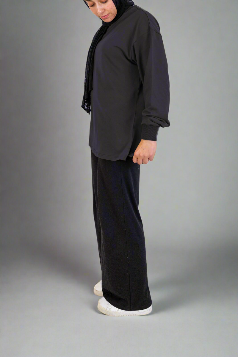 Oversized Lifting Cotton Top - Charcoal