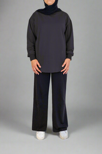 Oversized Lifting Cotton Top - Charcoal